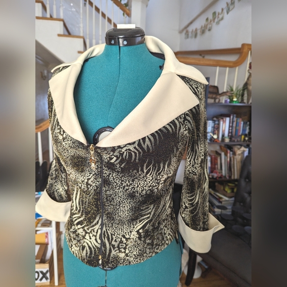Joseph Ribkoff Multi-patterned zipper blazer - Picture 2 of 4